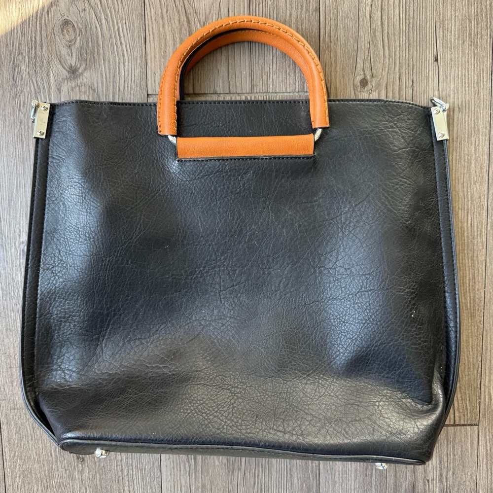 Black Faux Leather Tote Set w/ Removable Crossbody Insert & Straps